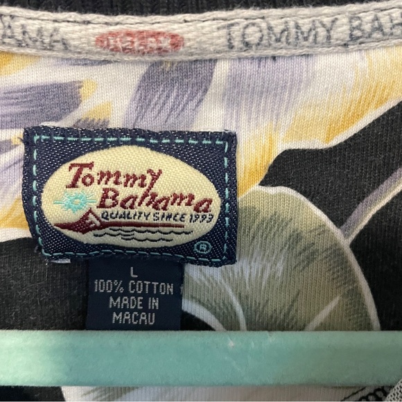 Vintage Tommy Bahama Leaf Floral Hawaiian Shirt Men’s L 100% Cotton Black Yellow - Picture 3 of 8